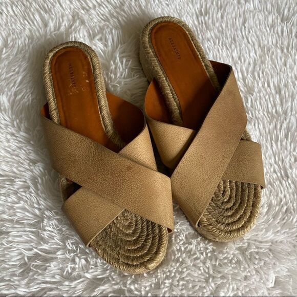 All Saints Harlem Leather Espadrilles Platform Sandals Size 40 US Size 9.5 - Picture 1 of 16